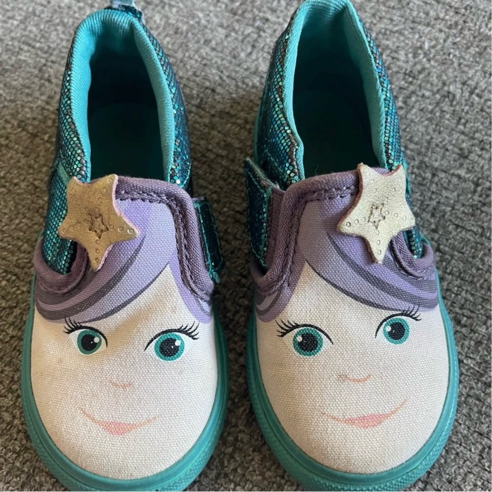 Toddler Girls MERMAID VELCEO SLIP ON VANS PURPLE TEAL STAR GLITTER SIZE 6 shoes